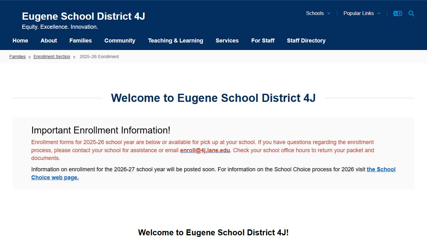 Eugene School District 4J - 2025–26 Enrollment