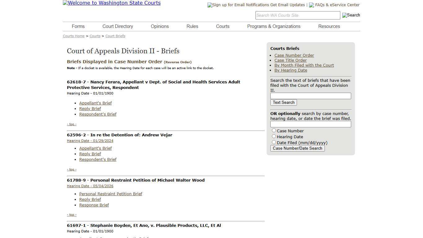 Washington State Courts - Appellate Court Briefs